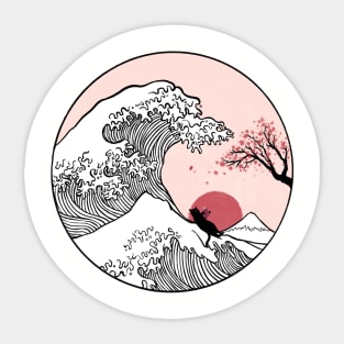 Great Wave of cat reader Sticker